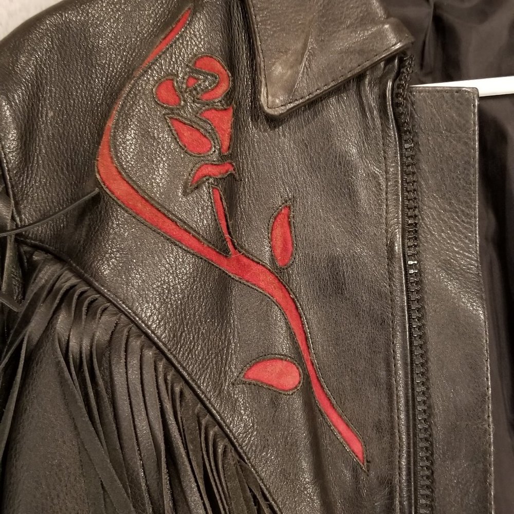 FMC Red Rose Leather Fringe Ladies Jacket - Picture 3 of 8